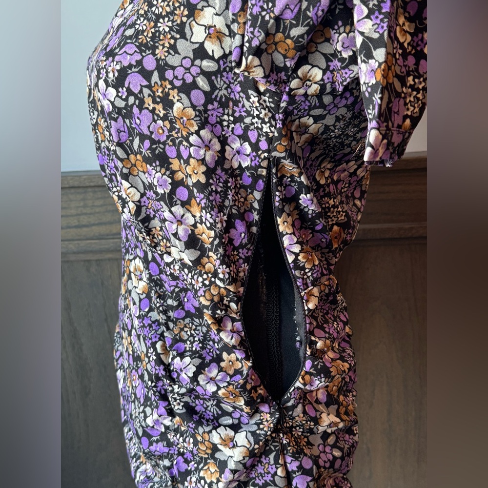Vero Moda v-neck long sleeve black and purple floral ruched dress nwt small - Picture 8 of 10